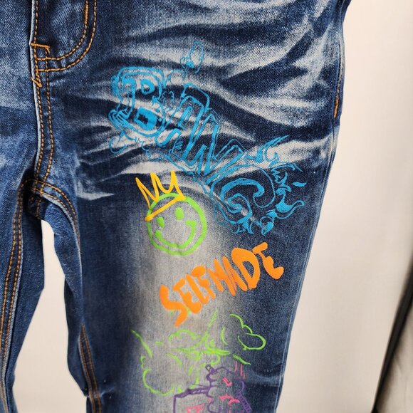 Switch Remarkable Girl Size 16 Blue Jeans Colorful Graffiti Art Denim NWOT - Picture 3 of 12